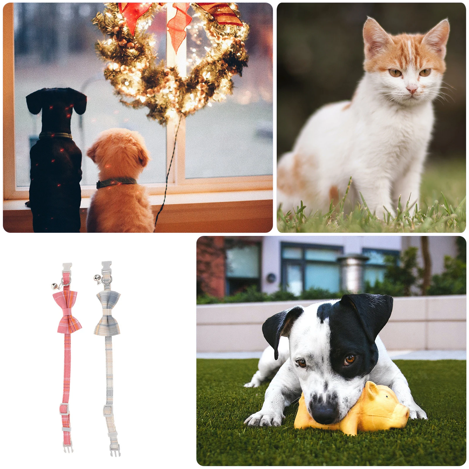 

2Pcs Cat Collar Bowknot Pet Collar Adjustable Decorative Party Accessory for Cats Dogs Holiday Grid Design with Small Bell