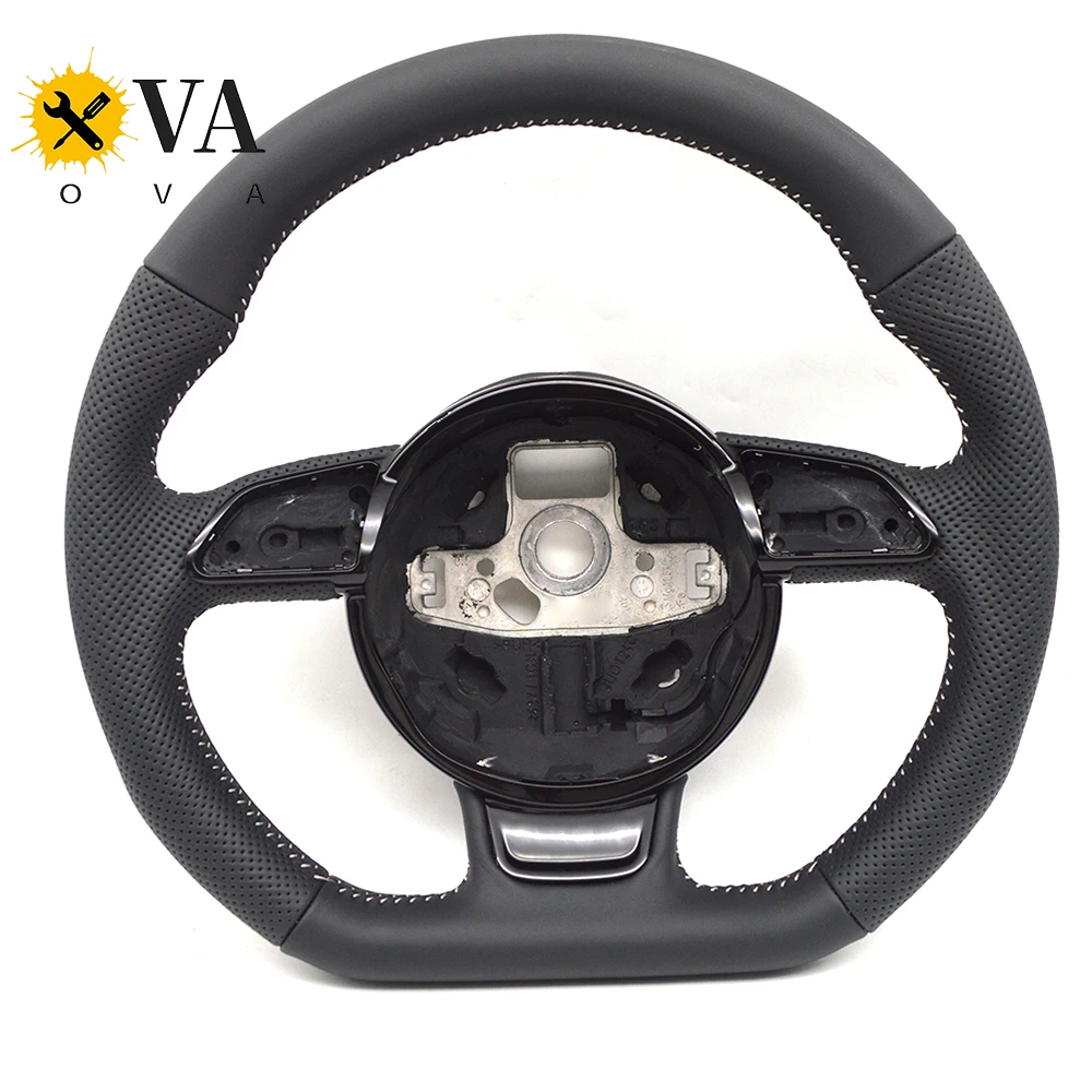 

Leather Steering Wheel for Audi A3 A4 A5 A6 A7 Q3 Q5 Q7 Perforated Steering Wheel Flat Bottom Steering Wheel