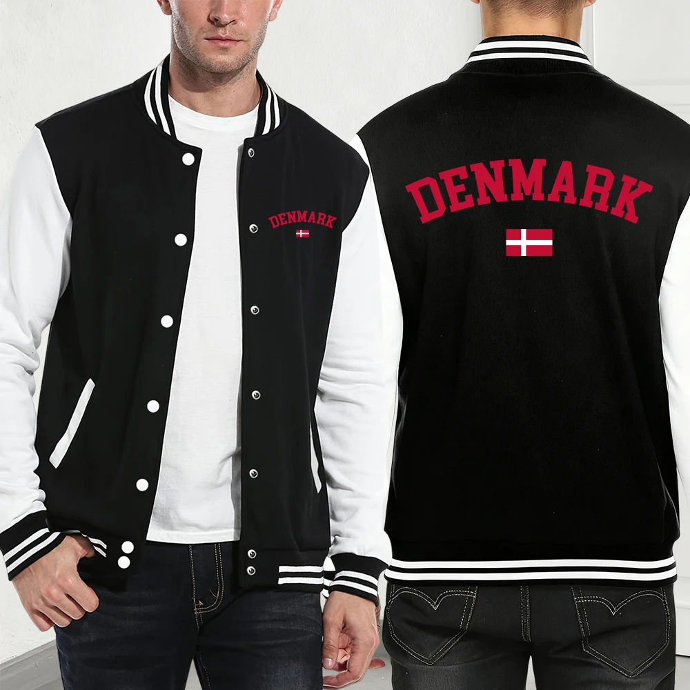 

Denmark Text With Flag Printing Coats Men'S Winter Fleece Warm Baseball Jersey Basics Pocket Jackets Casual Loose Men Clothes