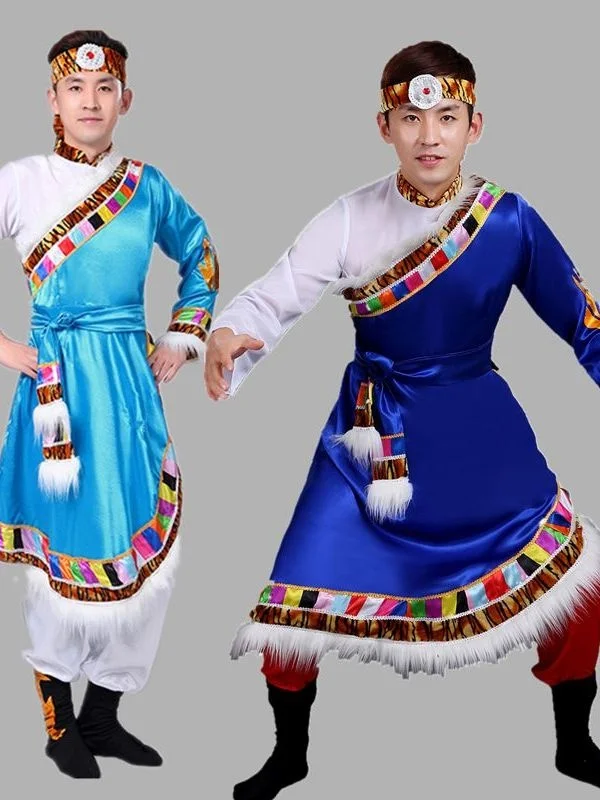 Chinese Style Men's Tibetan Retro Shirt Traditional Tibetan Wedding Robe Gown Chinese Style Daily Stage Show Robes Dress