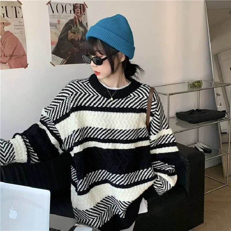 Long-Sleeved Loose Autumn Simple Fashion Casual Retro Spring Lazy Style All-Match Sweatshirt Round Neck