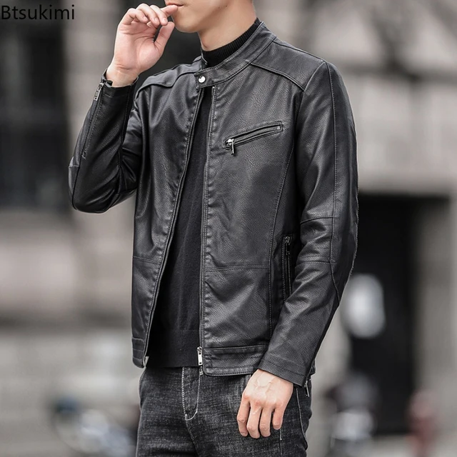 2024 Men s Casual Versatile Leather Top Jacket Coat Handsome Slim Fitting StandCollar Motorcycle PU Leather Jacket Male Jackets AliExpress