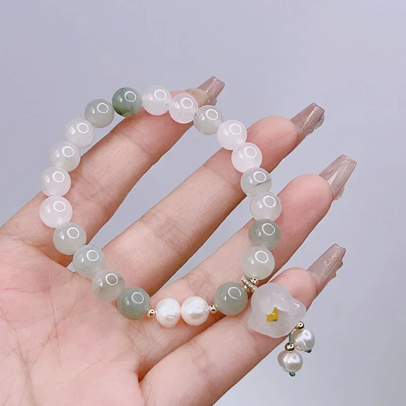 

UMQ Chalcedony Flower Charm Natural Jade Freshwater Pearls Beaded Strand Bracelets Women Female Fine Jewelry Gifts