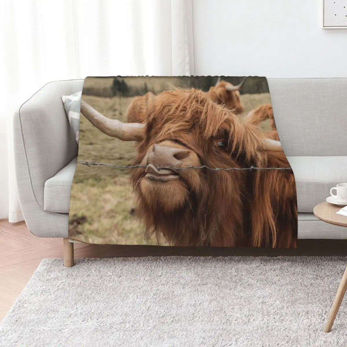 Scottish Highland cow Throw Blanket Soft Sherpa Fleece Warm Blanket for Winter