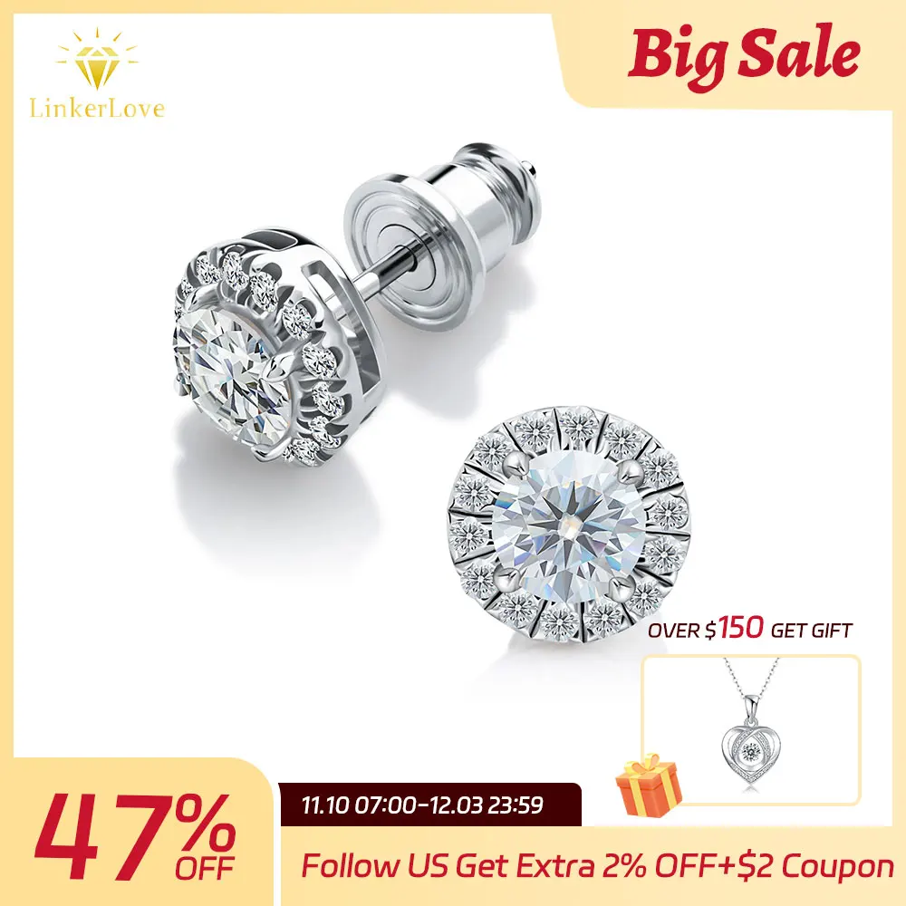 

Moissanite Stud Earrings 18K White Gold Plated 925 Sterling Silver Round Cut Lab Diamond Earrings for Women Wedding Fine Jewelry