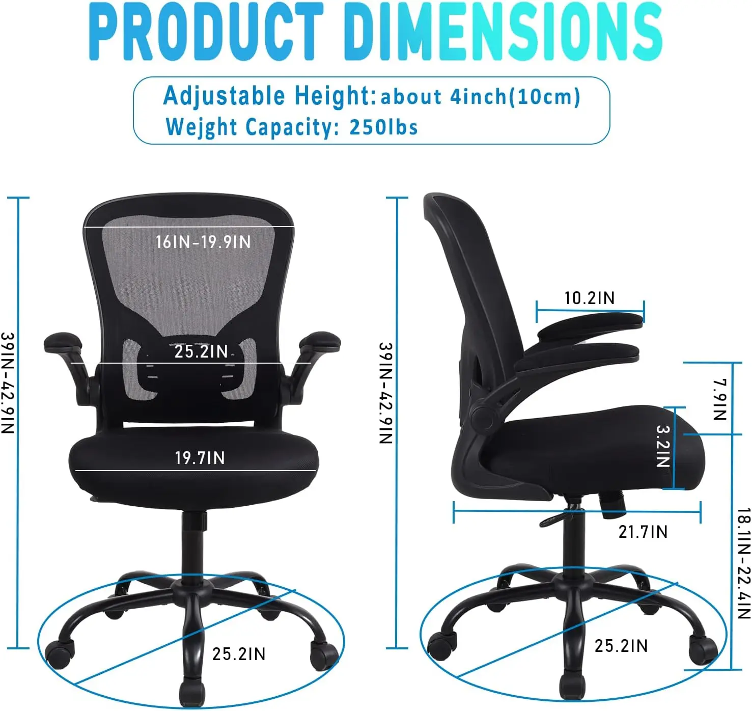 Ergonomic Office Desk Chair Breathable Mesh Swivel Computer Chair, Lumbar Back Support Task Chair, Office Chairs with Wheels and