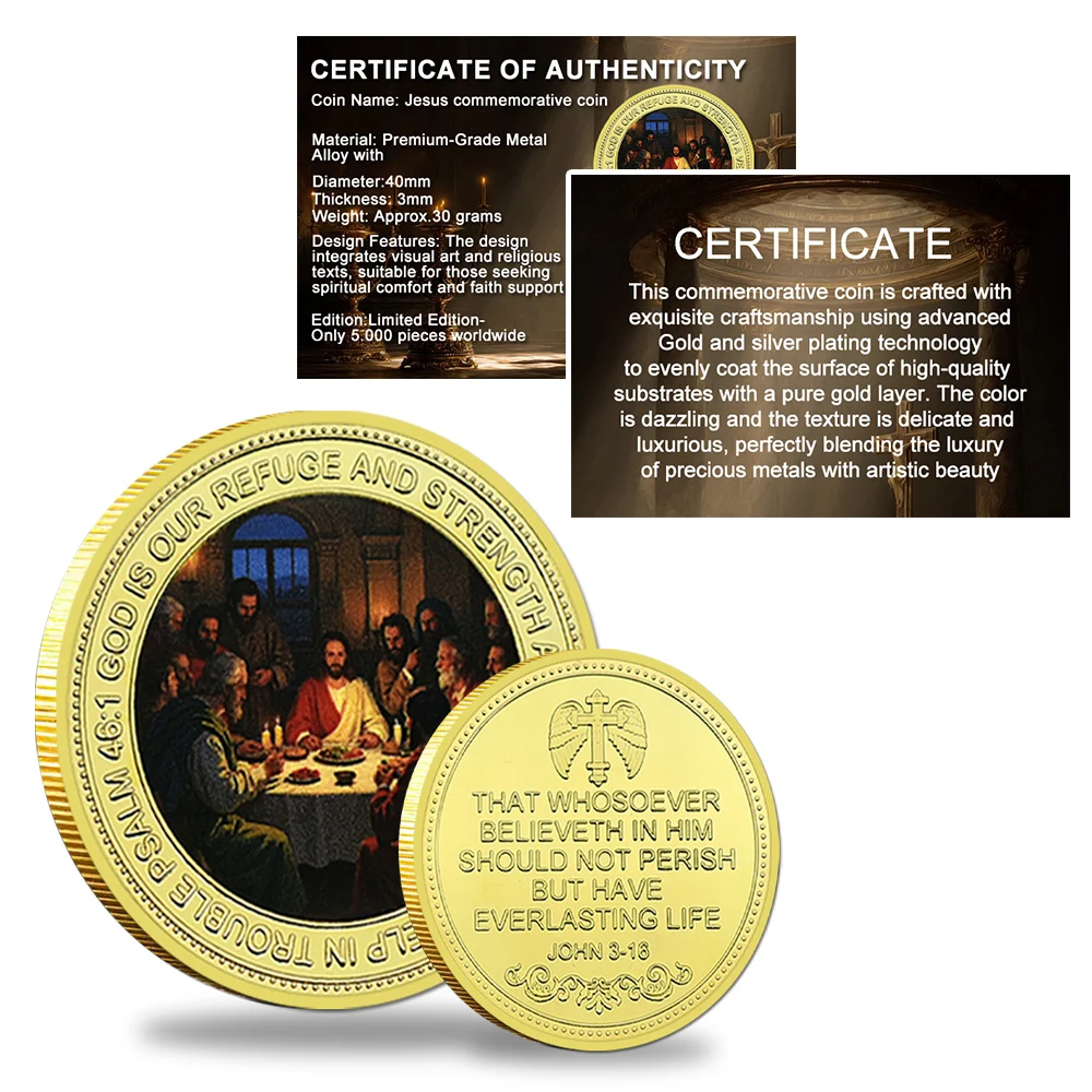 The Last Supper of The Cross of Jesus Gold Plated Challenge Coin with A Certificate Collection Gift - Rare