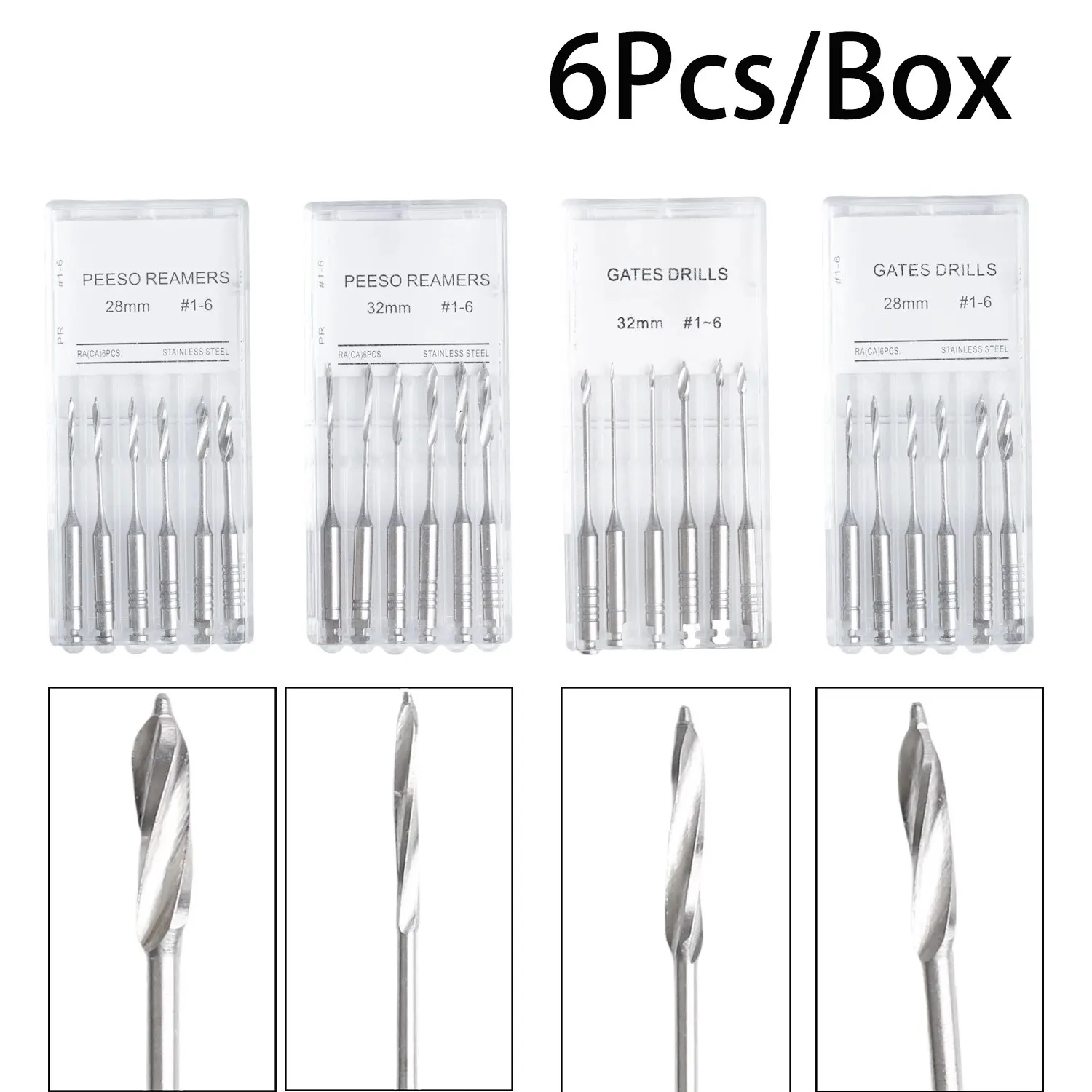 6Pcs/Pack Dental Endodontic Gates Drills Peeso Reamers Rotary 32mm/28mm Stainless Steel Endo Files Engine Use Dentistry Tools