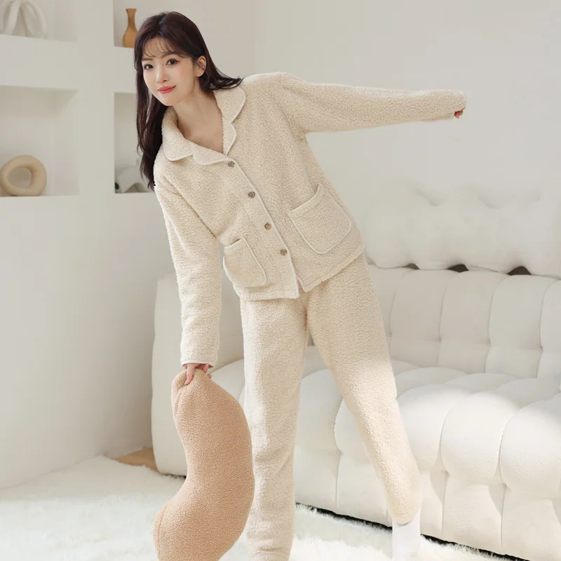 

Осенне-зимние пижамы для влюбленных, женские фланелевые утепленные пижамы из кораллового флиса больших размеров, женская теплая термодомашняя одежда, домашняя одежда
