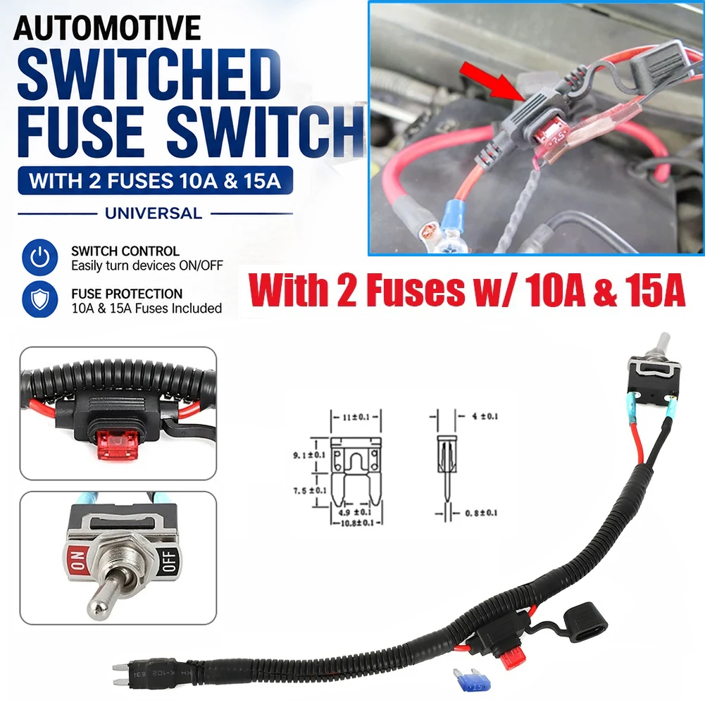 Switched Fuse Universal Automotive Switched Fuse Switch For Vehicles Mini Blade Fuse 35CM With 2 Fuses 10A/15A