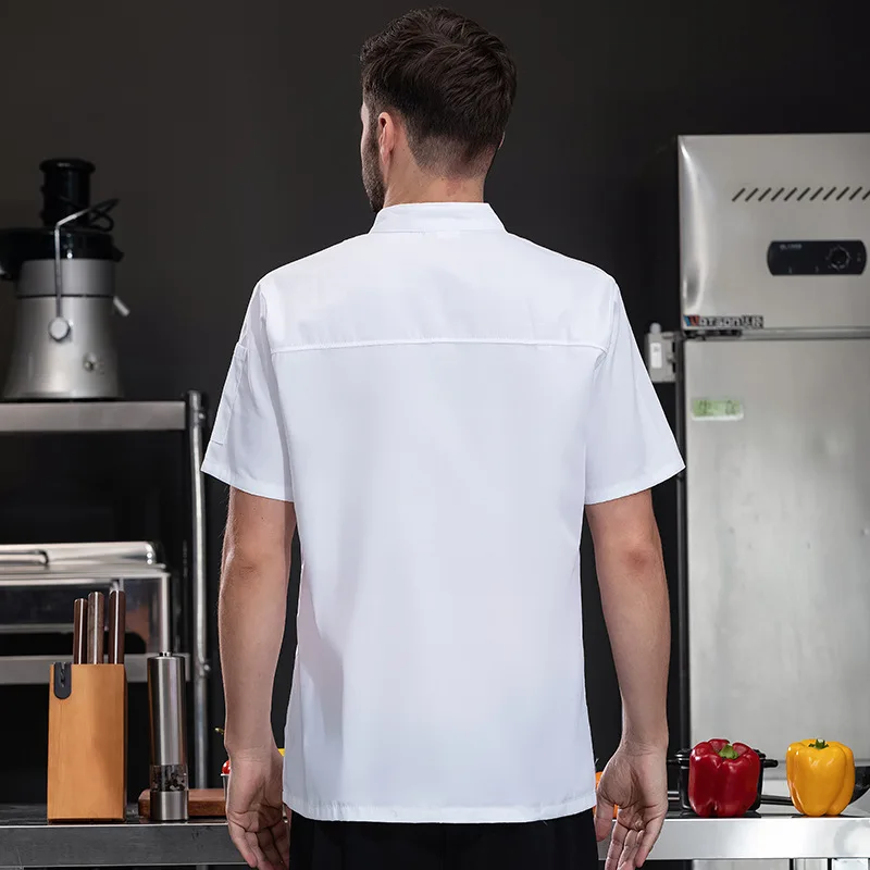 โรงแรมร้านอาหารห้องครัวชุดทํางานแขนสั้นเสื้อเชฟเบเกอรี่ Pastry Chef ฤดูร้อนสีขาว Kitchen Coat