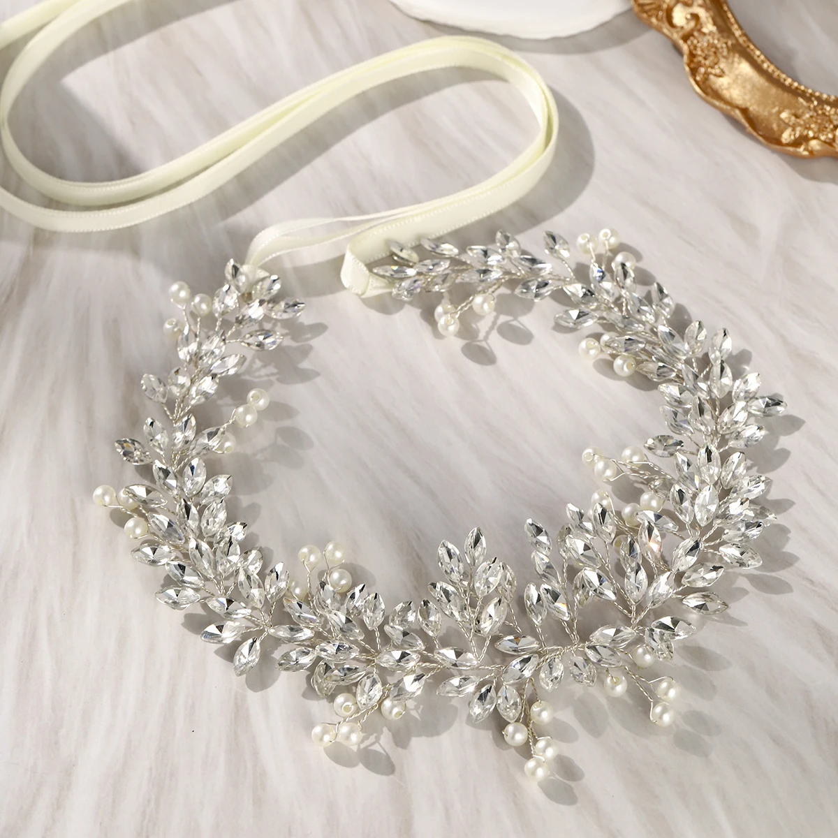 

Korean Luxury Crystal Hairband Headpiece Fashion Bridal Headband Pearl Hair Jewelry Accessories Banquet Women's Tiara