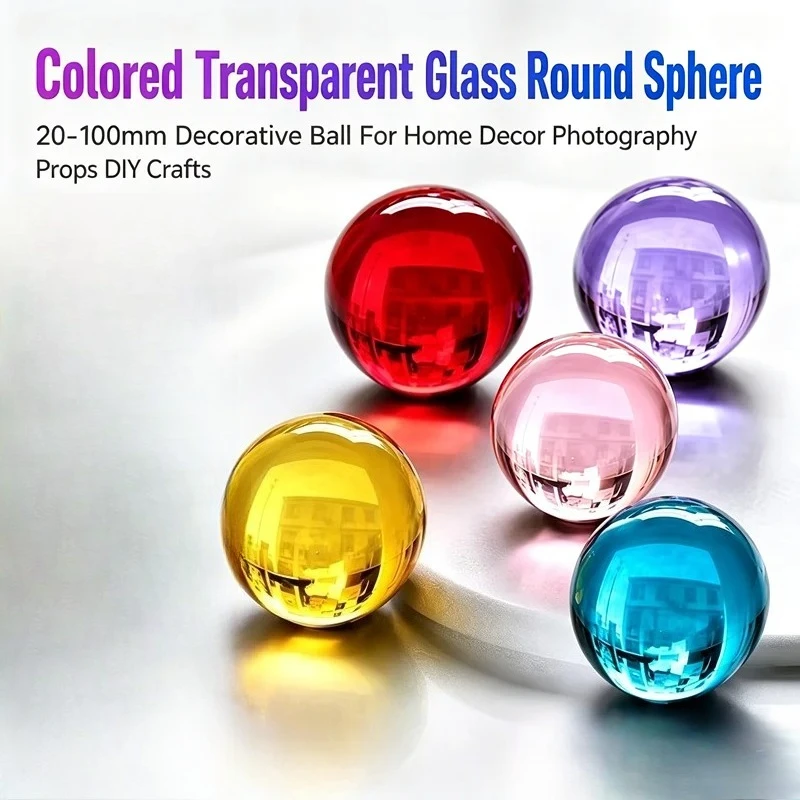 Colored Transparent Crystal Glass Round Sphere 20-100mm Decorative Ball For Home Decor Photography Props DIY Crafts