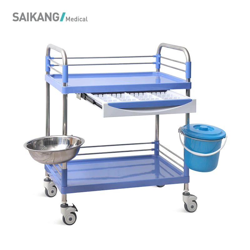 SKR007 Plastic Stainless Steel Multifunction Hospital  Nursing Serve Transport Trolley