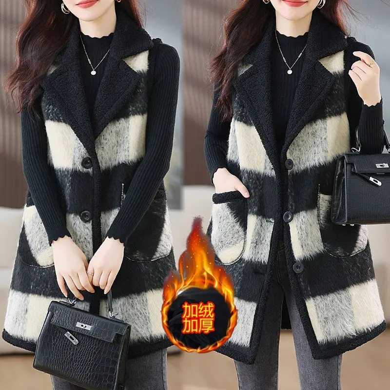 

Корейские клетчатые жилеты, весенне-осенний женский жилет, зимние теплые толстые флисовые жилеты, женская куртка без рукавов, женский жилет TS822