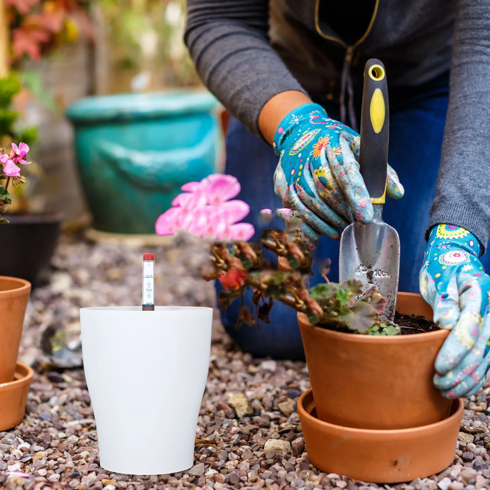 أصيص زهور ذاتي السقي مع مؤشر مستوى الماء للنباتات الداخلية أصيص زهور بلاستيكي ماص تلقائي للمنزل #4