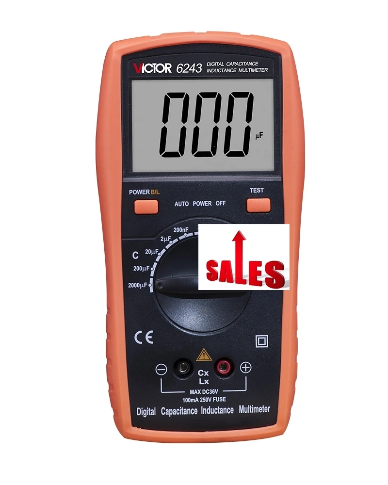 VICTOR 6243 Handheld Digital Capacitance Meter 3 2/1 LCD display measure inductance capacitance  Multimeter