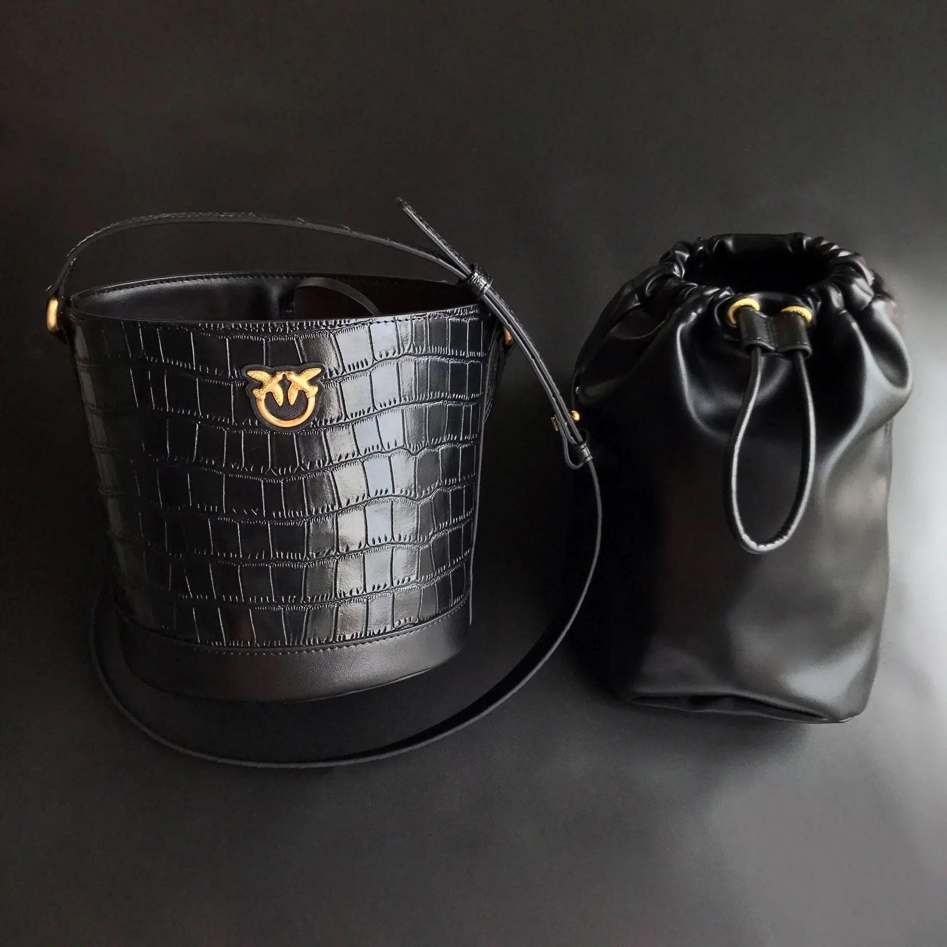 

Роскошная женская сумка-ведро из натуральной кожи с тиснением под крокодила — универсальная сумка через плечо и на плечо, идеально подходит для повседневного и праздничного использования