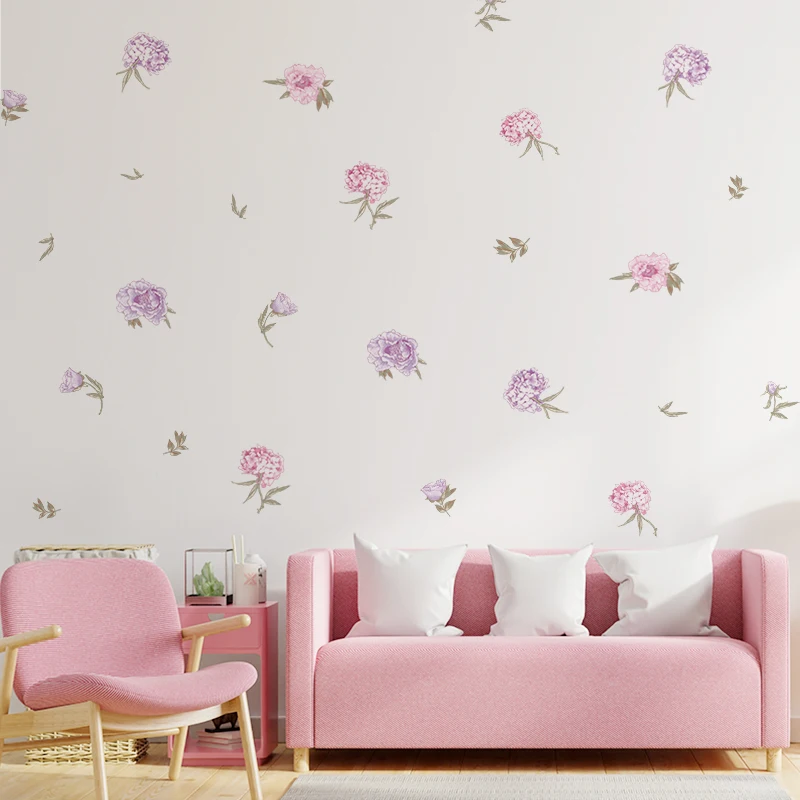 Flowers Plants Wall Stickers For Living Rooms Girls Bedroom Background Wall Decoration Self-adhesive Vinyl Sticker Wallpapers