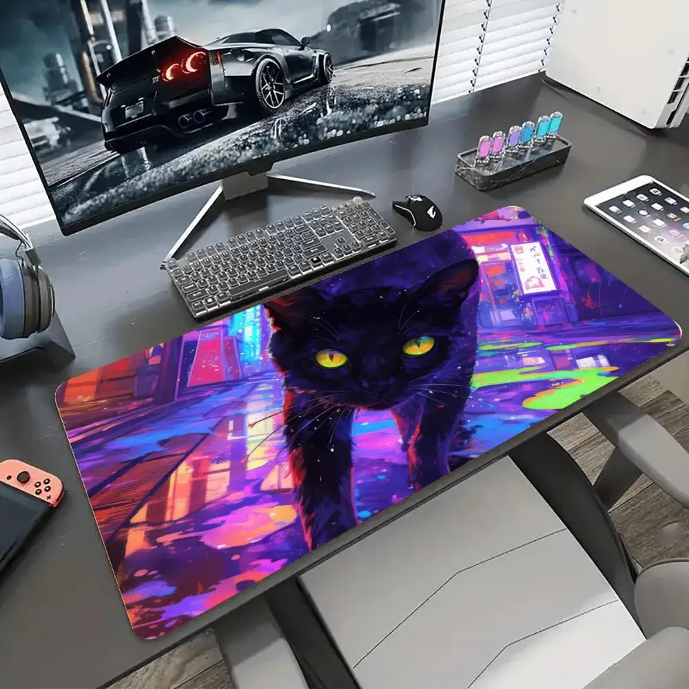 لوحة ماوس فنية على شكل قطة، حصيرة مكتبية كبيرة تجريدية، لوحة ماوس للألعاب مع سجادة لعب غير قابلة للانزلاق للمكتب #2