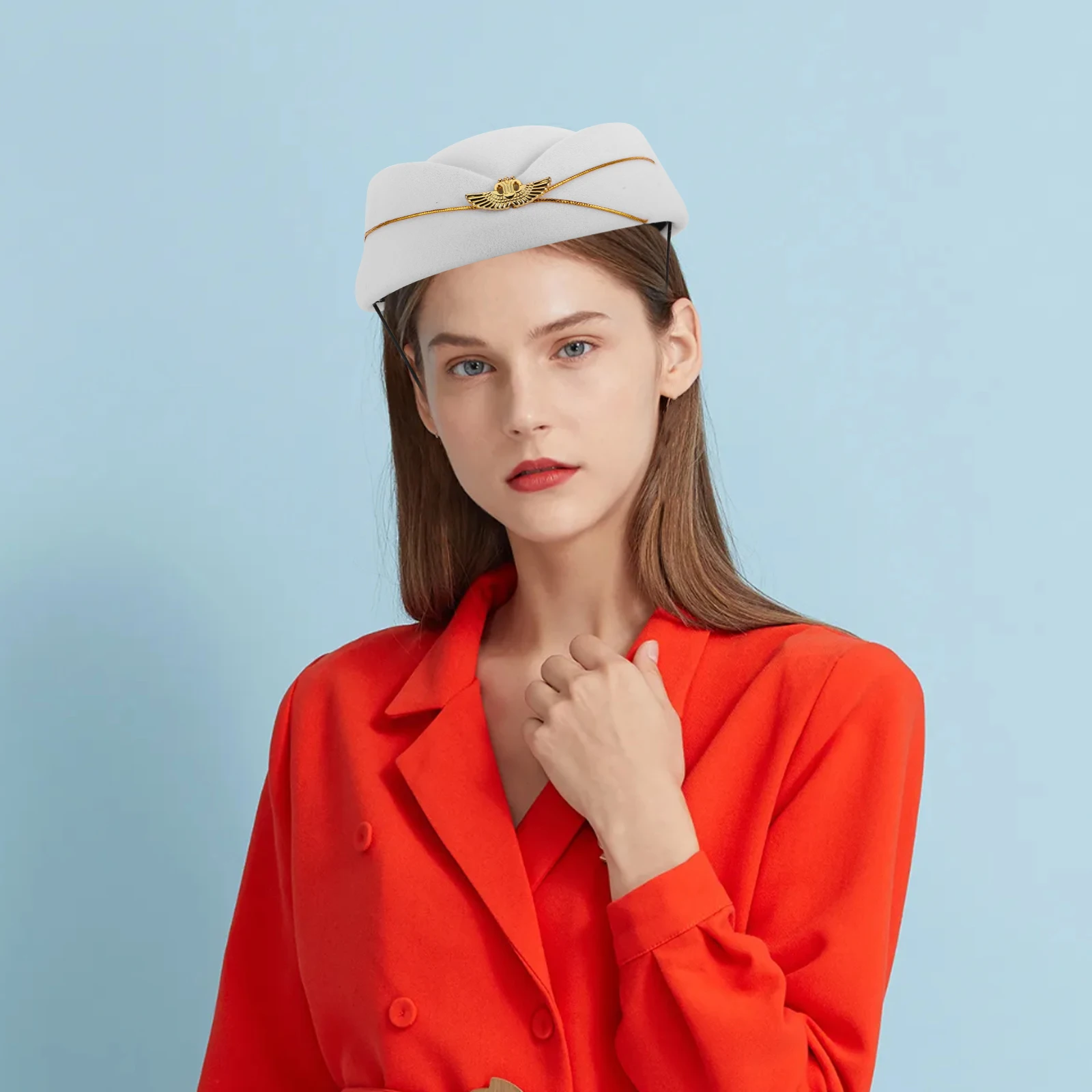 

Stewardess Beret Flight Attendant Hat Women Pilot Pill Box Costume British Hats Wool Felt Comfort Versatile Hair