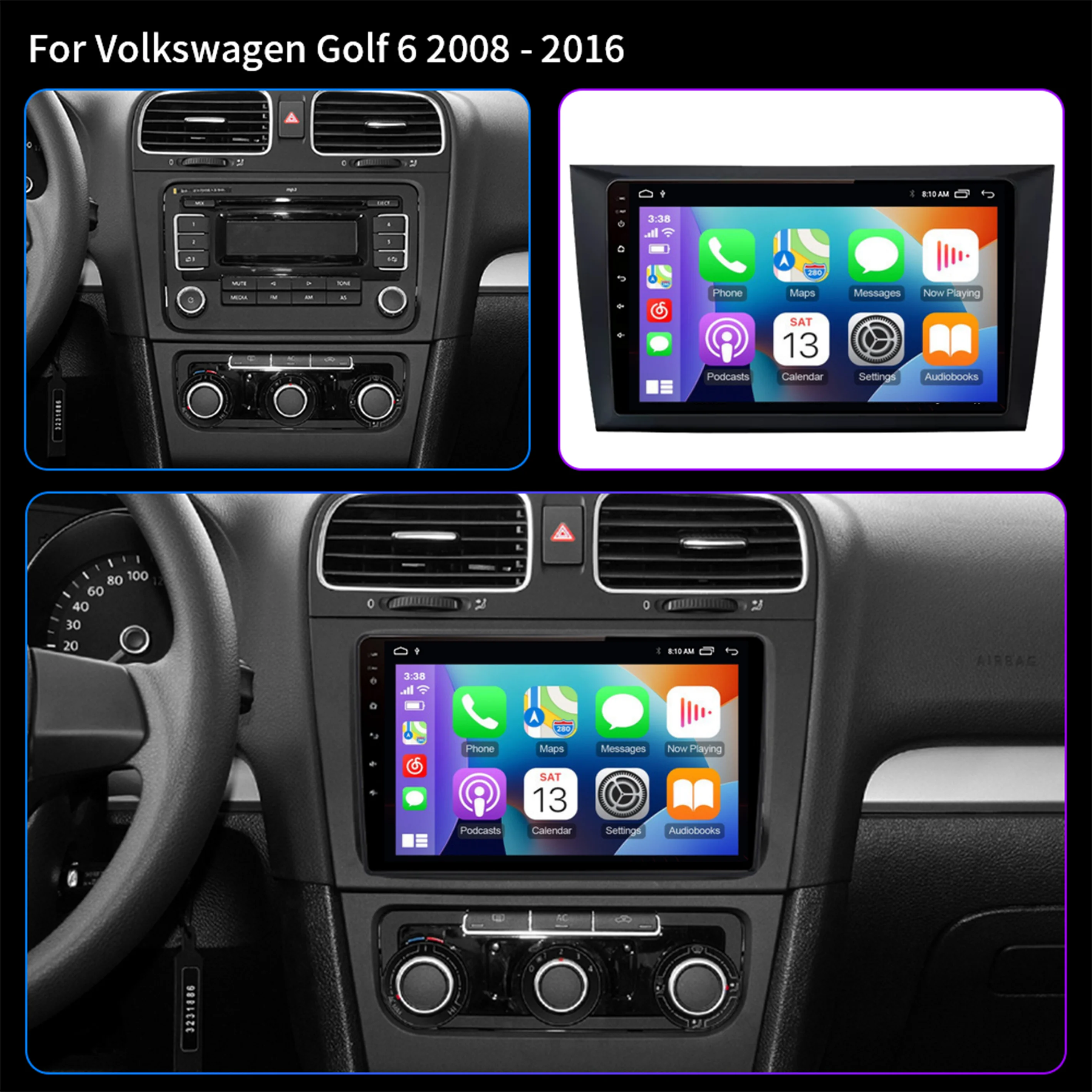 Android 15 For Volkswagen VW Golf 6 2008 - 2016 Qualcomm Car Radio Carplay Auto Multimedia Stereo Video Player GPS Navigation