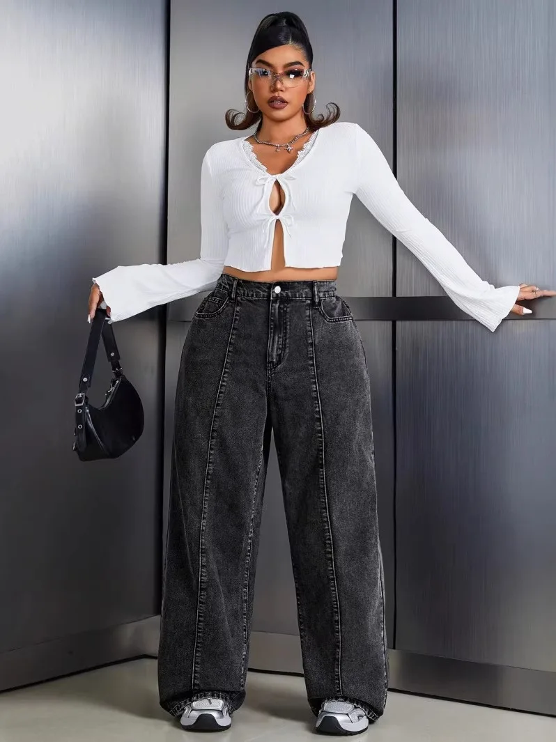 

Джинсы с высокой талией и широкими штанинами, джинсы-клеш с изогнутым кроем, джинсы-буткат, джинсы из денима длиной в пол, зауженные черные джинсы для женщин