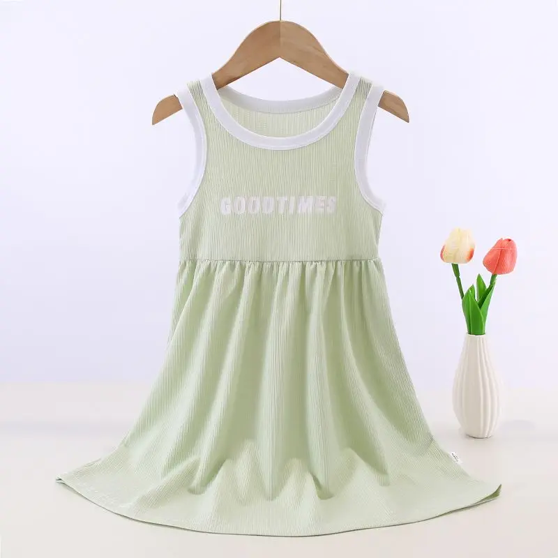 Girl's Ice Silk Dress Princess Summer Thin Quick Drying Outing Tank Top Skirt Baby Girl Beach Skirt Girl
