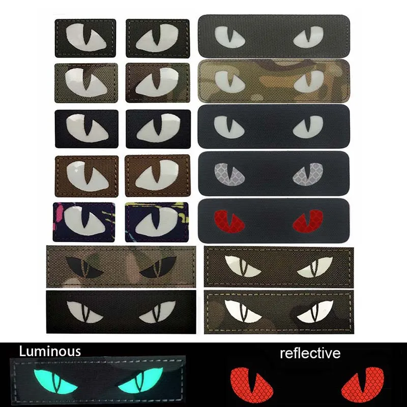5PCS/Set,Cat Tiger Eyes Hook Fasteners Patches Glow In Dark,Military Stickers Tactical Applique For Backpack,Vest,Helmet, Gear