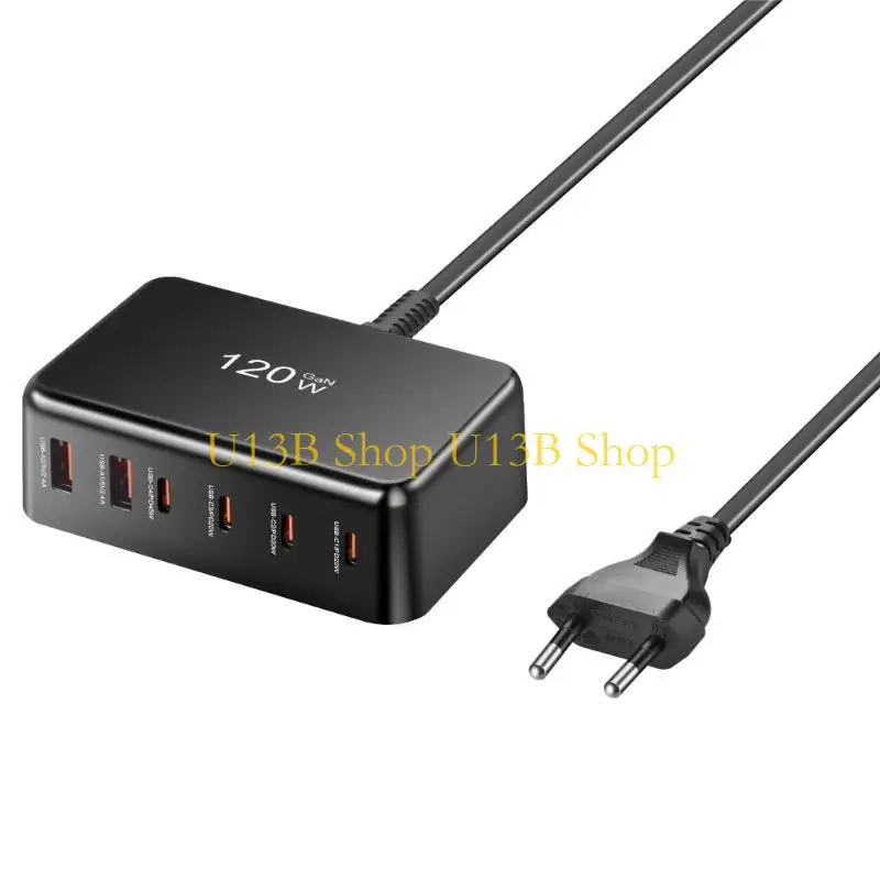 U13B MultiPort USB C Desktop USB Charging Hub with 120W Compactly Design for Home Office Use Phone Charging Station