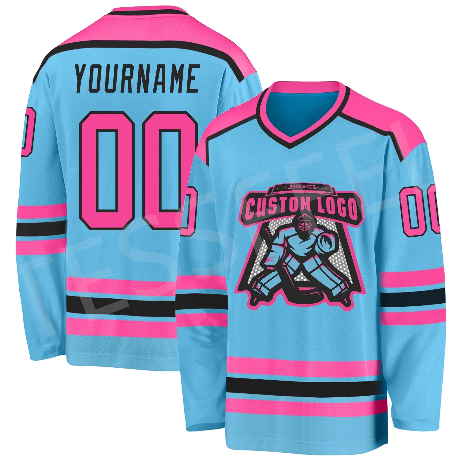 

Drop Shipping Custom Name Hockey Jersey Suits Team Logo Tracksuit V-Neck Long Sleeves Retro 3DPrint Pullover Harajuku Casual X7