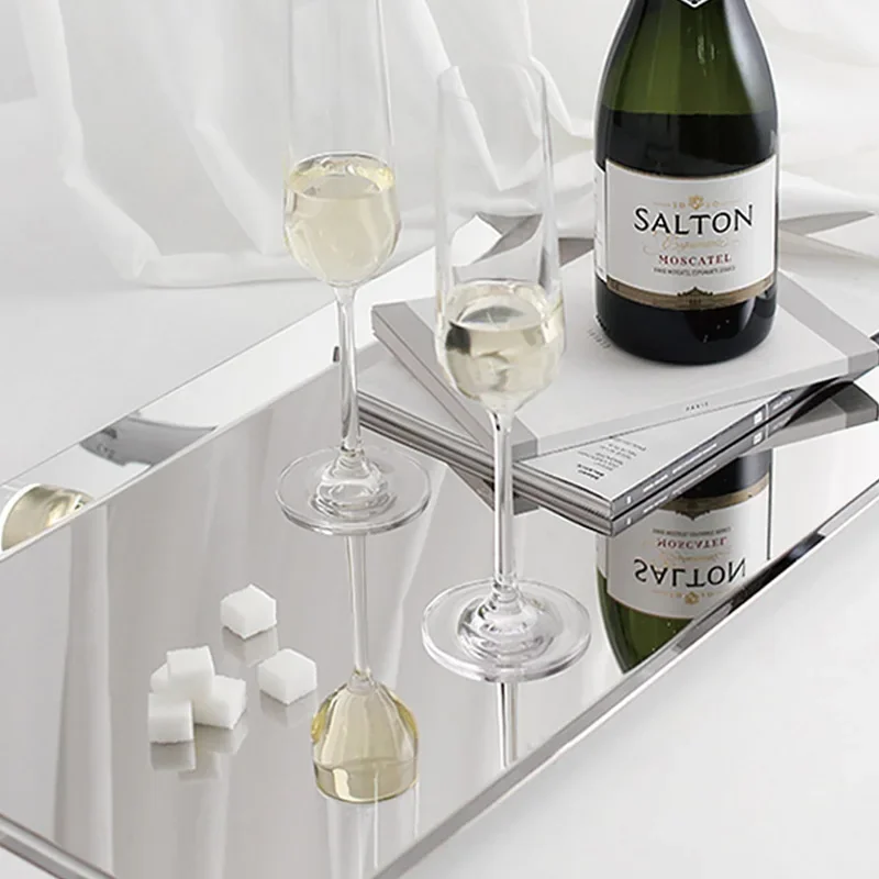Modern simple mirror stainless steel tray wine set wine glass