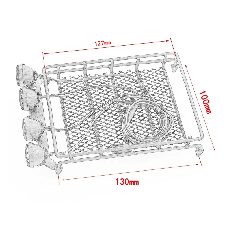 Universal Roof Rack with LED Light for 1/10 RC Crawler, Night Crawling Accessory for SCX10 CC01 D90, Scale Car Upgrade