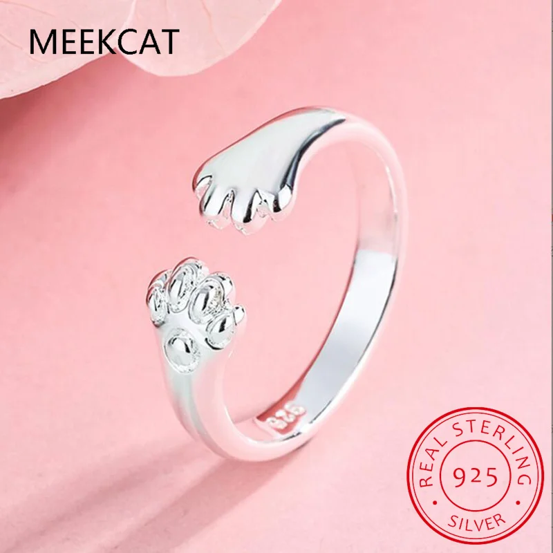 S925 Solid Sterling Silver Cute Cat Claw Cocktail Opening Ring for Women Grils Party Fine Jewelry Wholesale DS3863