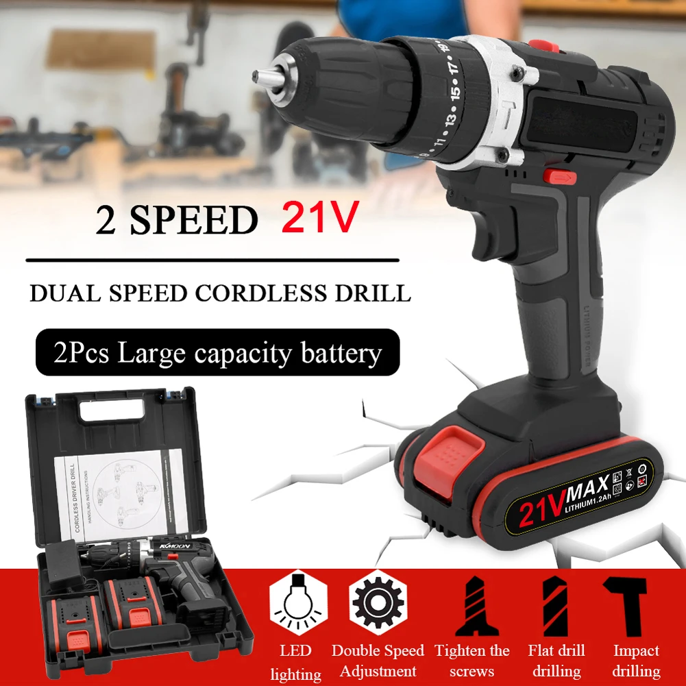 21V Electric Cordless Drill High-power Battery Wireless Rechargeable Hand Drills Brush Motor Home DIY Electric Power Tool