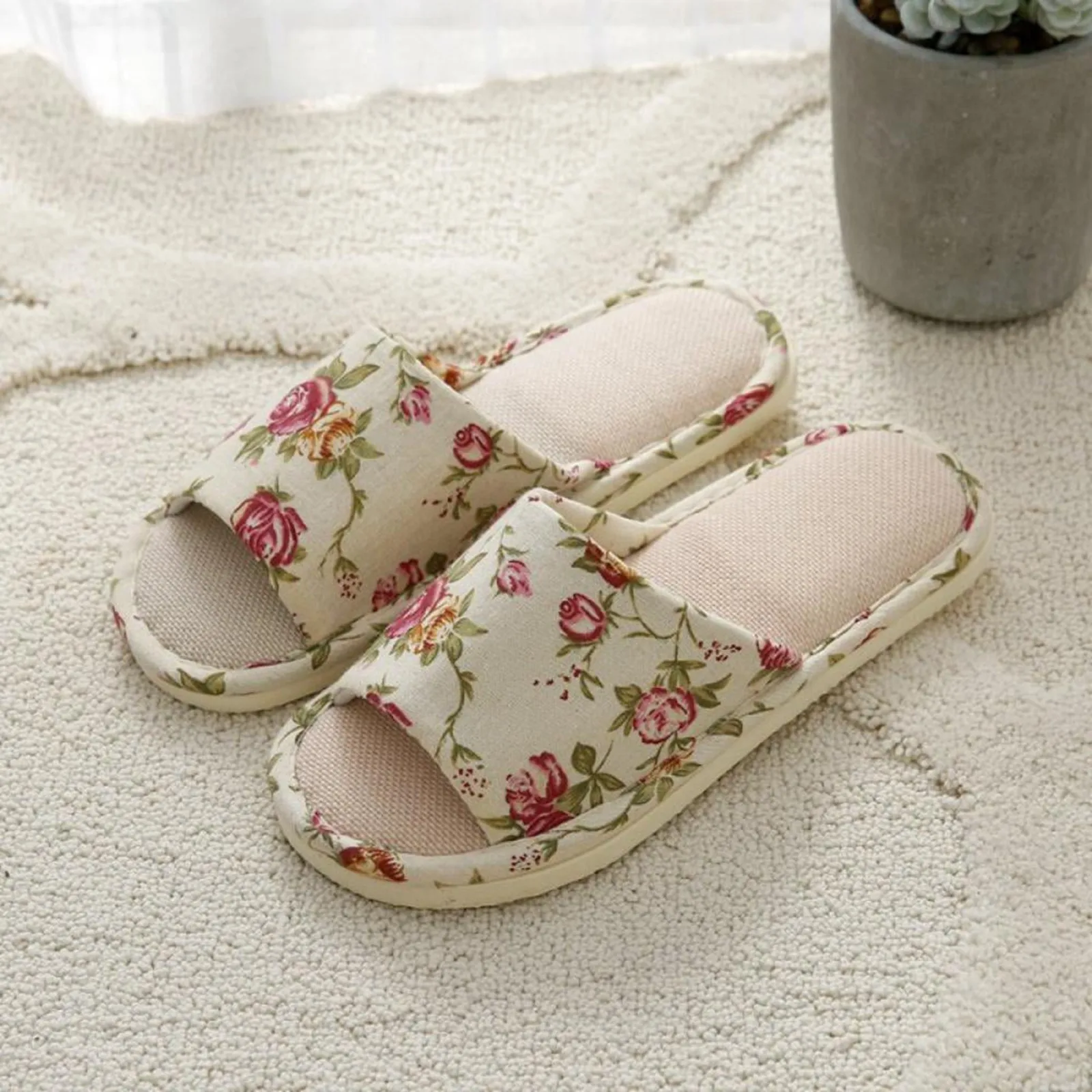 

Linen Slippers Indoor Home Breathable Women Men Slides Linen Couples Anti-slip Shoes Beach Sandals Shoes Comfortable Flats