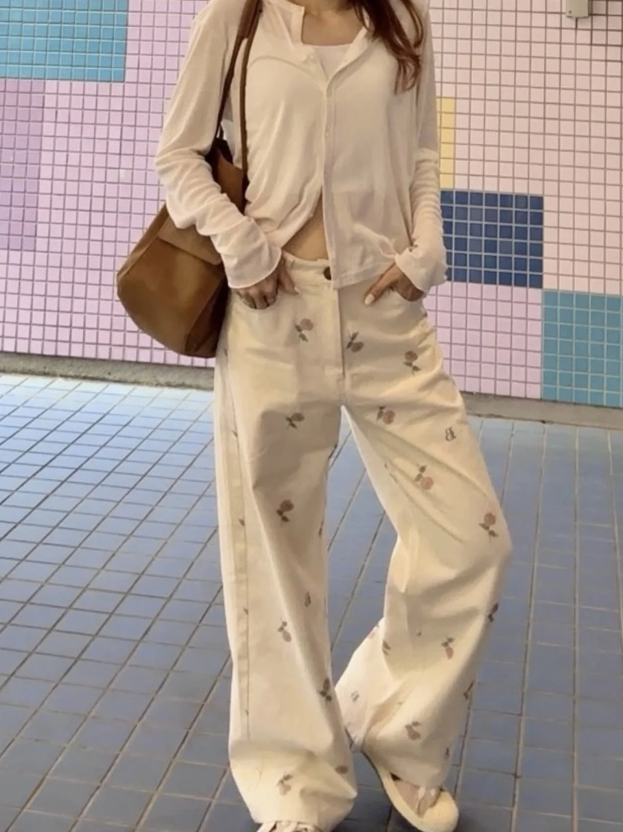 High Waist Wide Leg Pants Floral Rose Print Comfortable Casual Trousers for Women Commute Style Autumn Collection