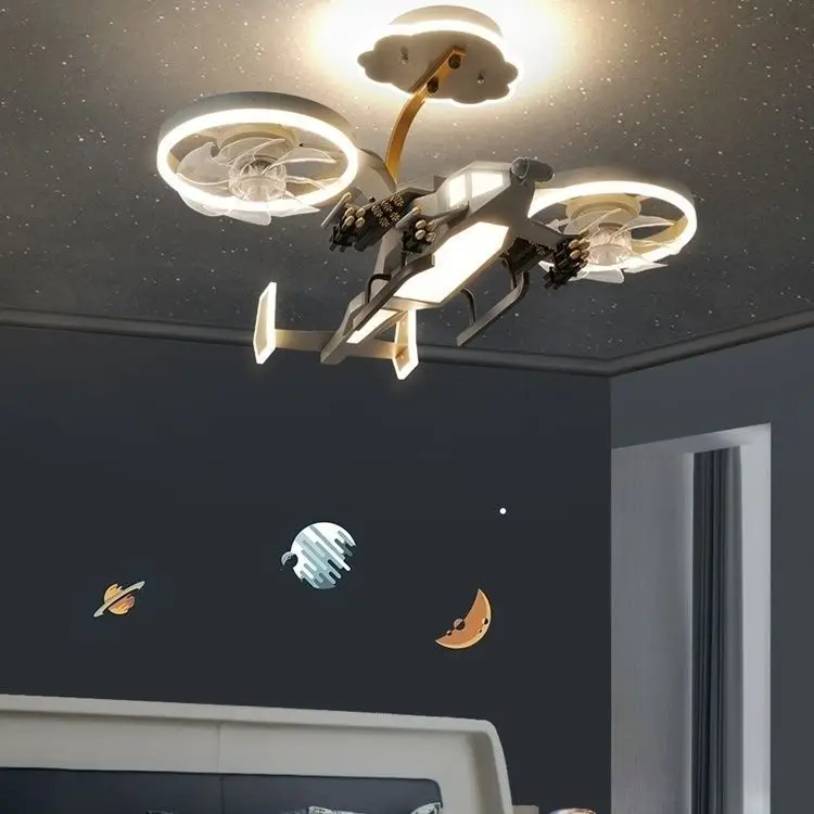 Aircraft Fan Light Children's Room Boy Bedroom Chandelier Creative Combat Helicopter Model Room Lighting