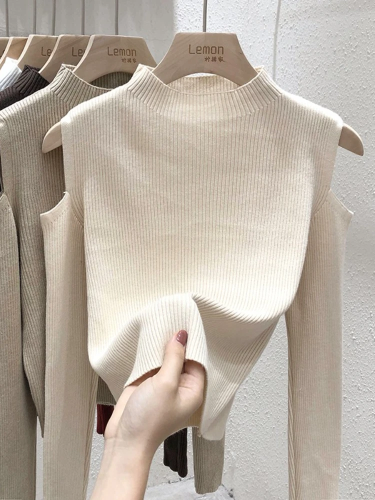 Frau Mode 2025, Herbst Winter Off Schulter Pullover Einfarbig Lange Ärmeln Aushöhlen Rollkragen frau Pullover