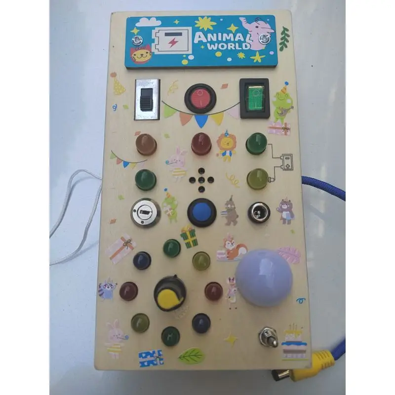 Wooden Busy Board Montessori Early Education Toy LED Light Music Switch Sensory Puzzle Game Kids Christmas Gift Educational