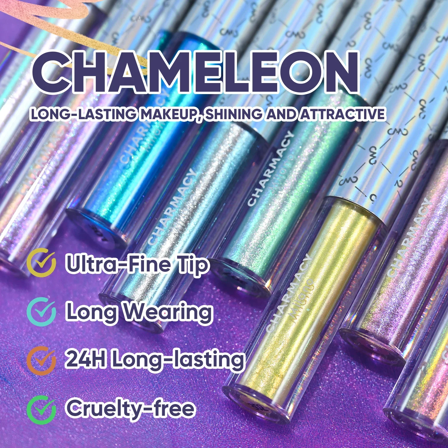 CHARMACY New Color Duochrome Glitter Liquid Eyeliner Waterproof Long-lasting Ultra-Fine Tip Smudge-proof Eye Liner Makeup