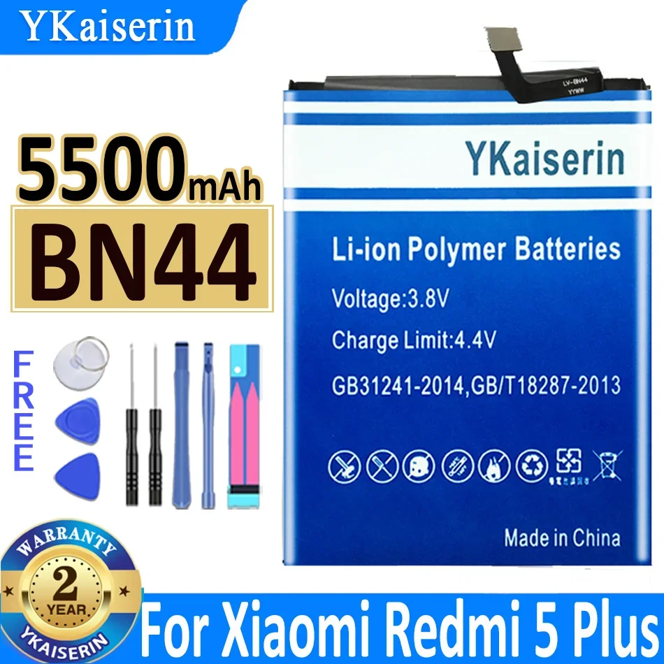 5500mAh YKaiserin Battery BN44 BN 44 BN-44 For Xiaomi Redmi 5 Plus 5Plus Battery Batteria + Track NO Bateria