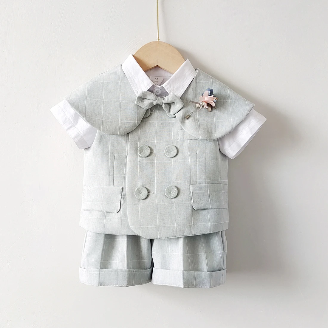 New Boy Girls Outfit Children Kids Linen Vest Boys Gentleman Clothing Set Toddler 1 2 3 4 Birthday Suits Spring Summer