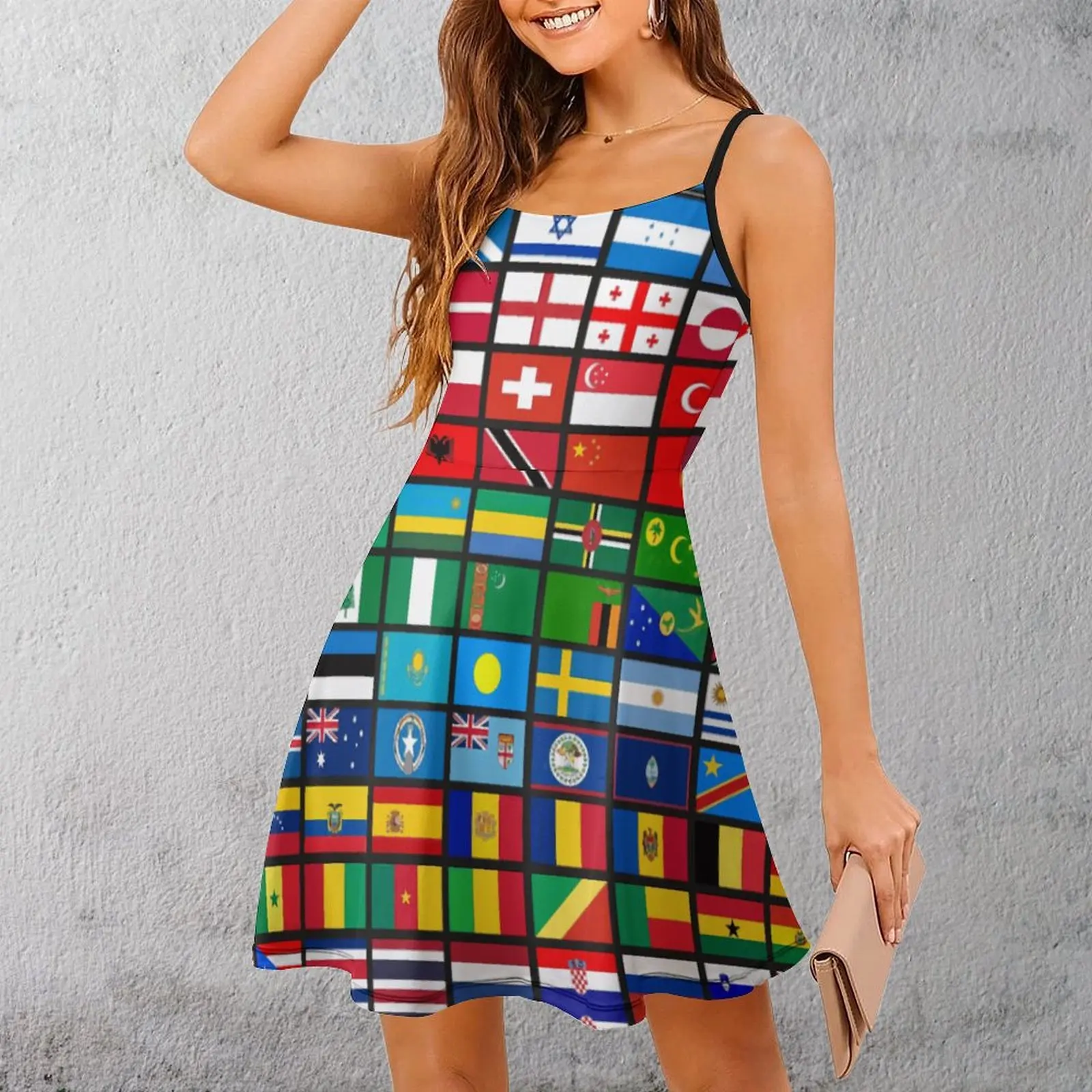 

Exotic More Then 90 Flags of The Countries of The World,International Gift Funny Graphic Women's Sling Dress Woman's Gown Joke