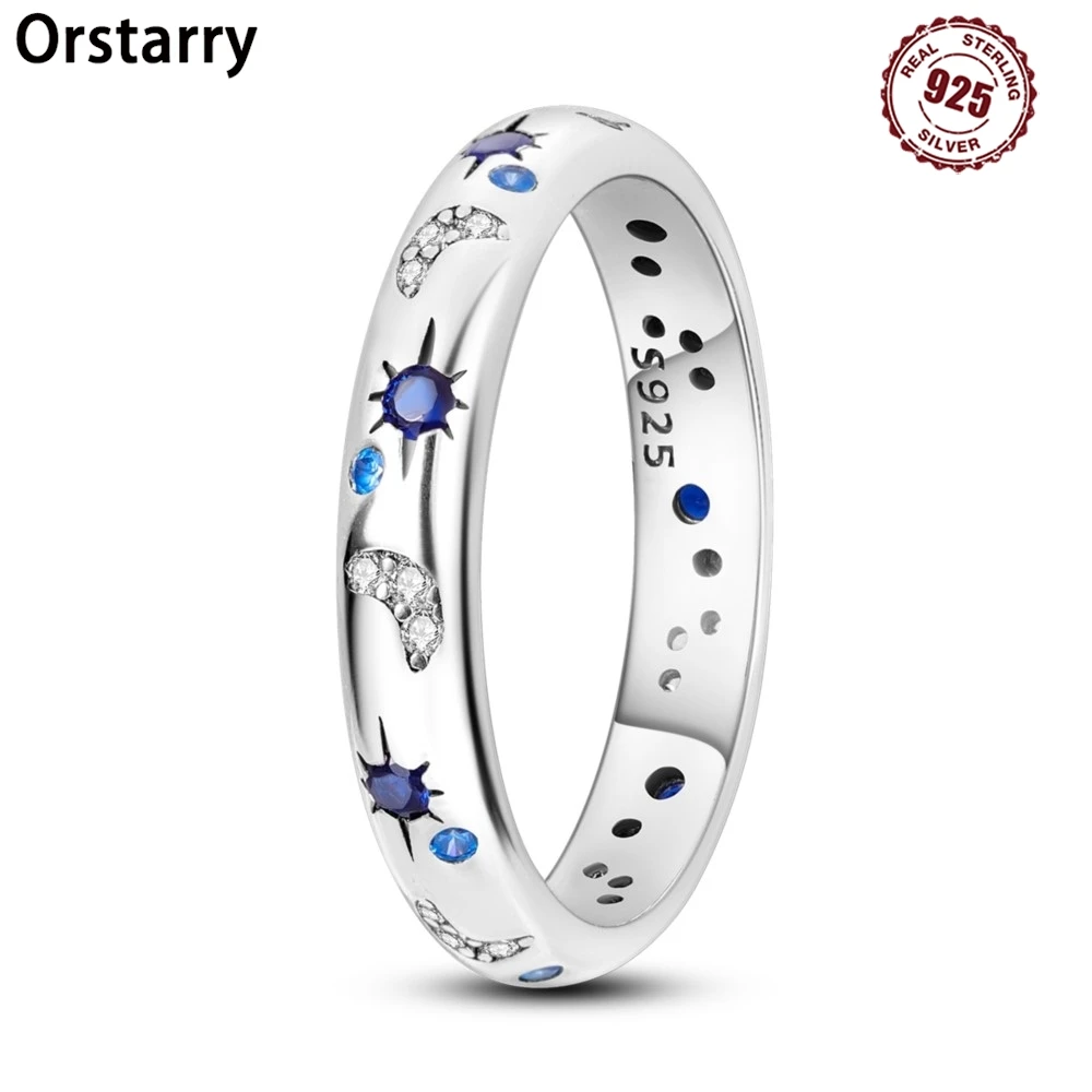 Orstarry S925 Sterling Silver Sparkling Starry Night Closed Ring For Women Finger Ring Personality Jewelry Party Trendy Gifts