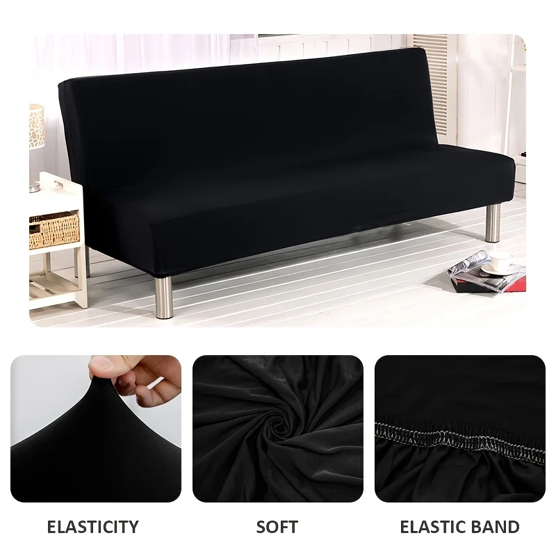 Stretch Futon Cover Armless Sofa Slipcover Foldable Sofa Bed Covers With Elastic Bottom, Machine Washable