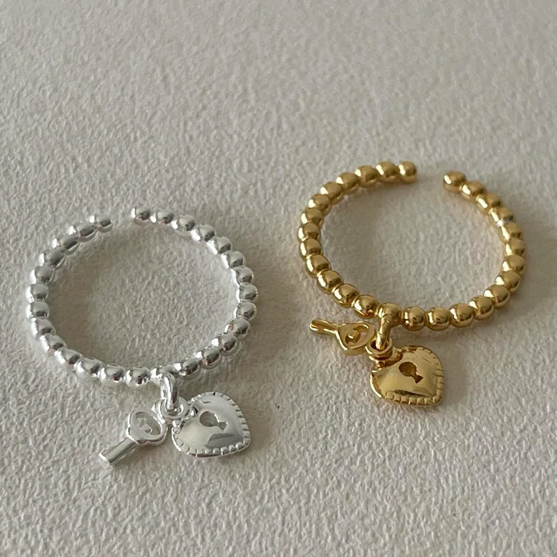 

Sam Panda 925 Sterling Silver Rings For Women Simple Heart key Ballpoint Pendant Open Adjustable Office Jewelry Dropshipping