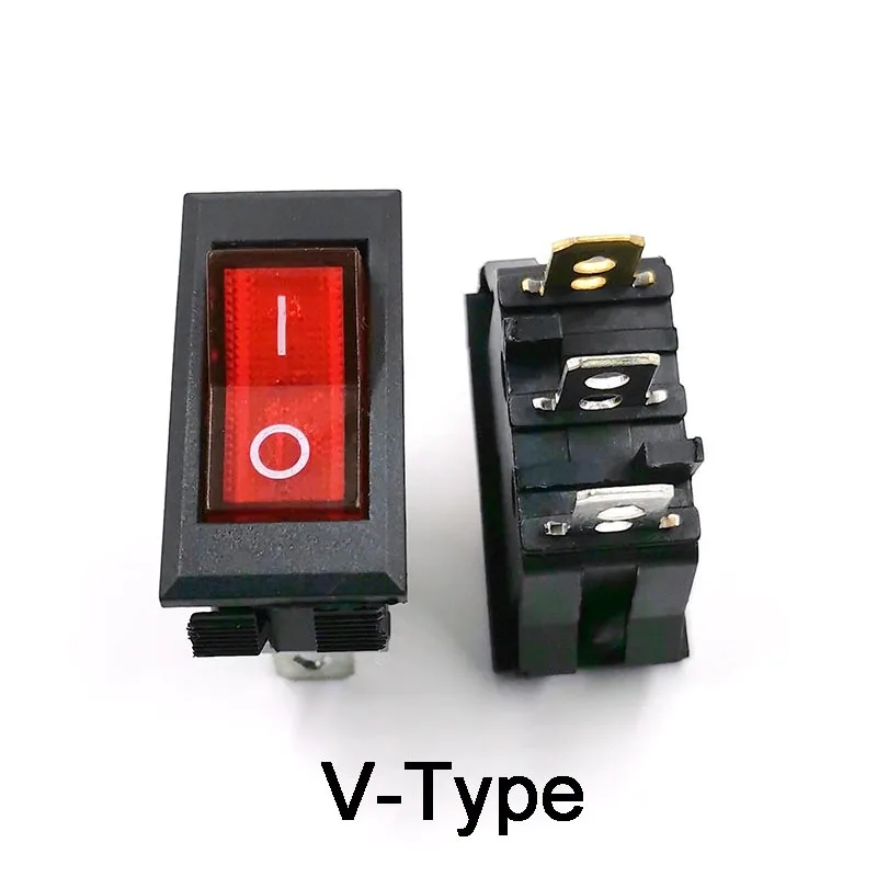 JOYING LIANG KCD6 Wide Edge V-shaped Button with Red Light 3 Pins ON/OFF 250V 10A Power Rocker Switch