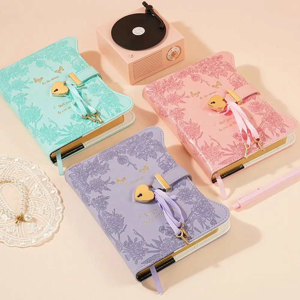 Simple with Love Lock Keys Diary Notebook 360 Pages B6 Size Notepad PU Leather Cute School Office Supplies