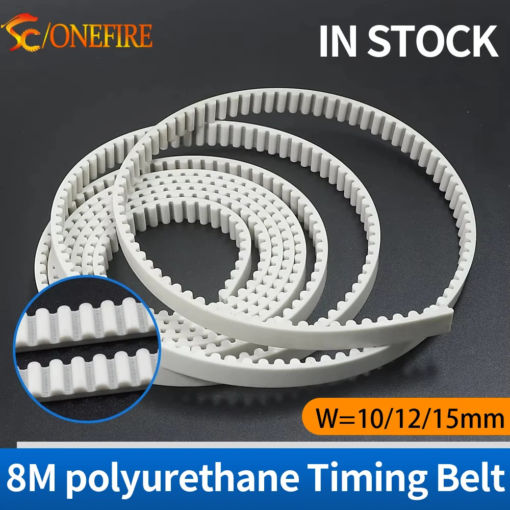

HTD 8M Polyurethane timing belt 8M 15mm pitch=8mm Width 10/12/15mm 8M open timing belt PU with steel core Pitch=8mm